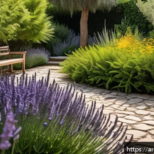 Home 17 정원 설계를 위한 다년생 식물의 이점 - A vibrant, sustainable Middle Eastern garden scene featuring perennial plants such as lavender, jasm...